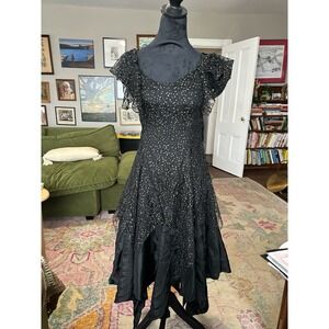 Vintage 1980's Nuance Prom Dress Black & Gold Shimmering Witchy Goth Size 7